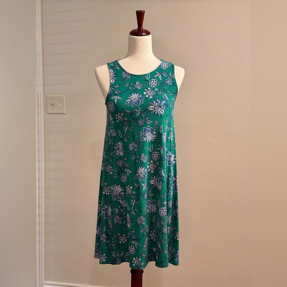 LOFT Green and Blue Floral Sleeveless Dress
